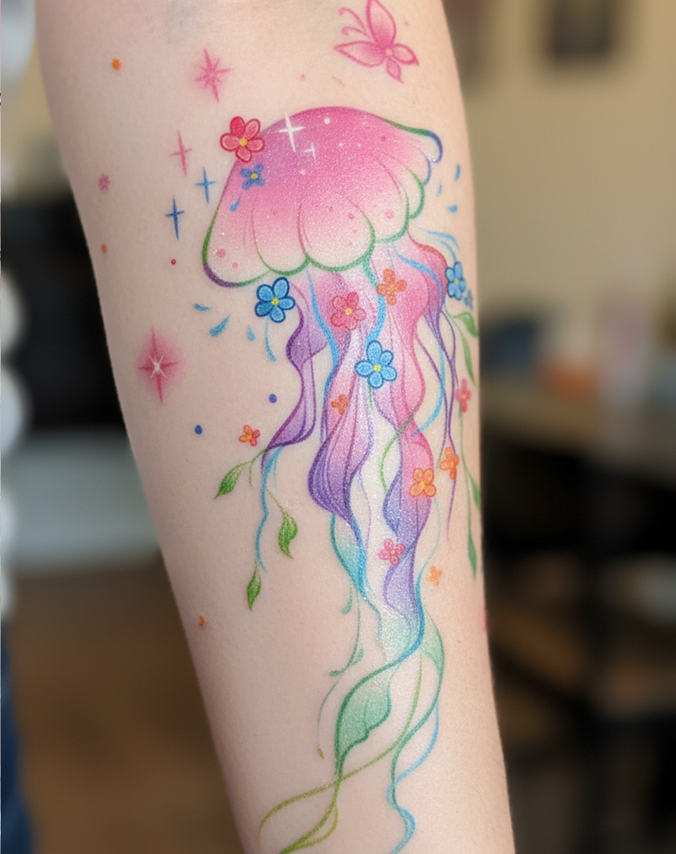 Blossom Jellyfish Tattoo Temporary Art