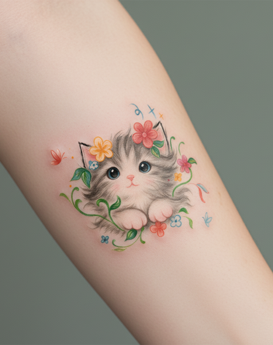 Sweet Kitty in the Flowers