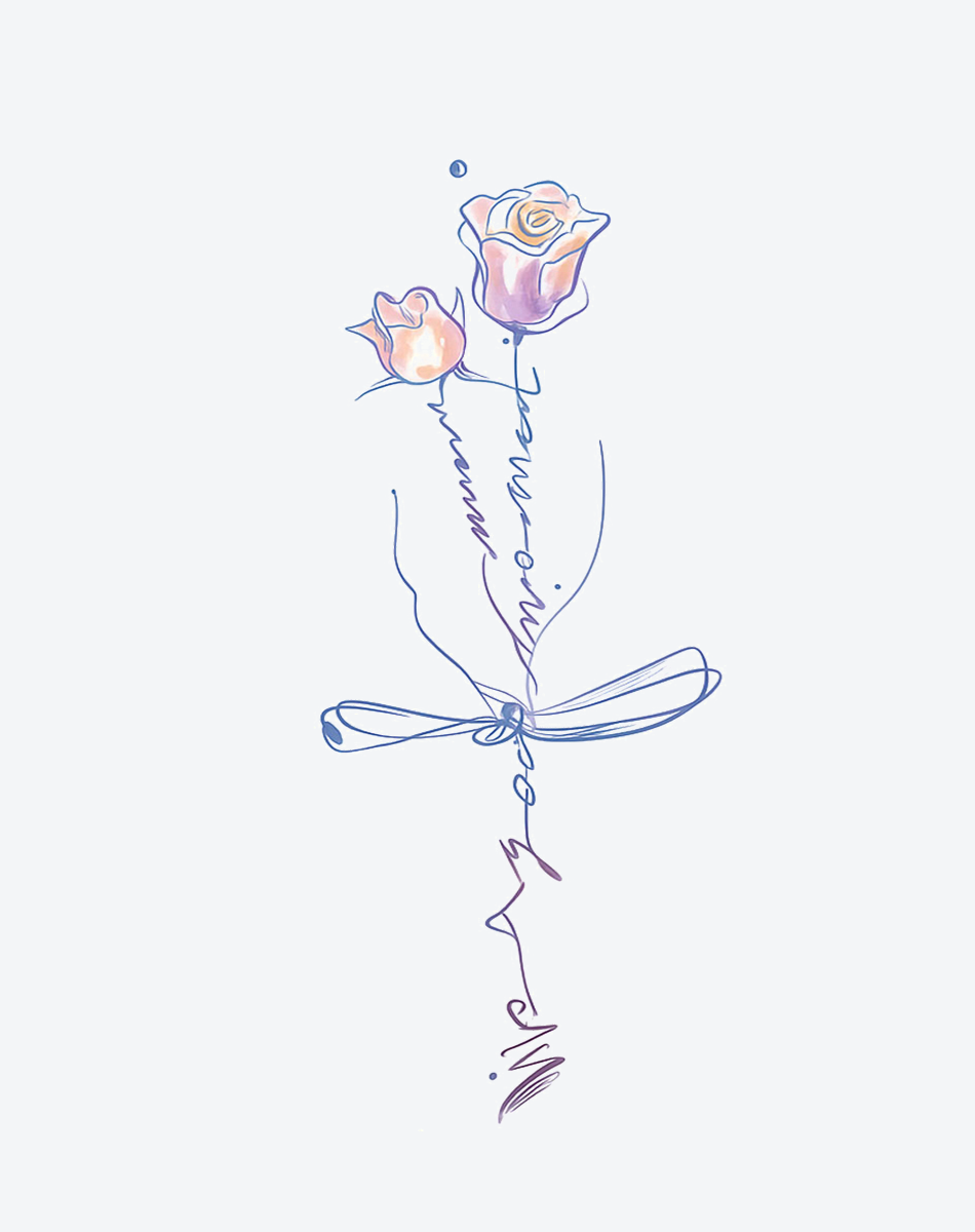 Graceful Rose Ribbon Tattoo Elegant Design