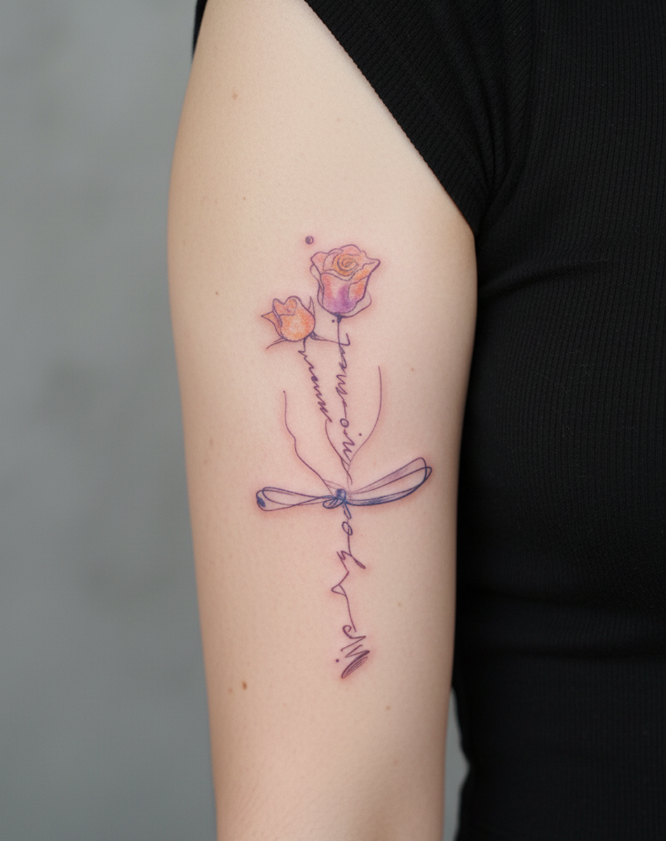 Graceful Rose Ribbon Tattoo Temporary Art