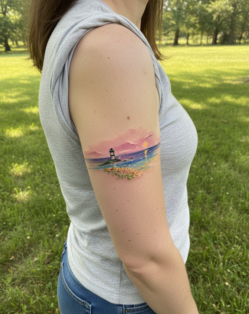 Lighthouse Serenity Tattoo Temporary Art