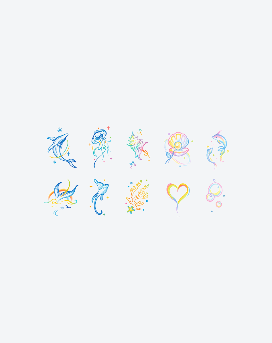 Whimsical Watercolor Set Tattoo Temporary Art