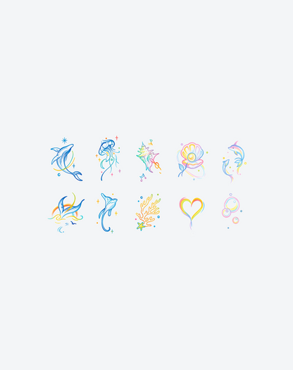 Whimsical Watercolor Set Tattoo Temporary Art