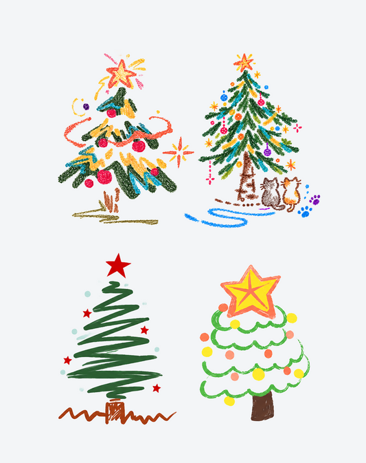Merry Little Trees Christmas Temporary Tattoo Set