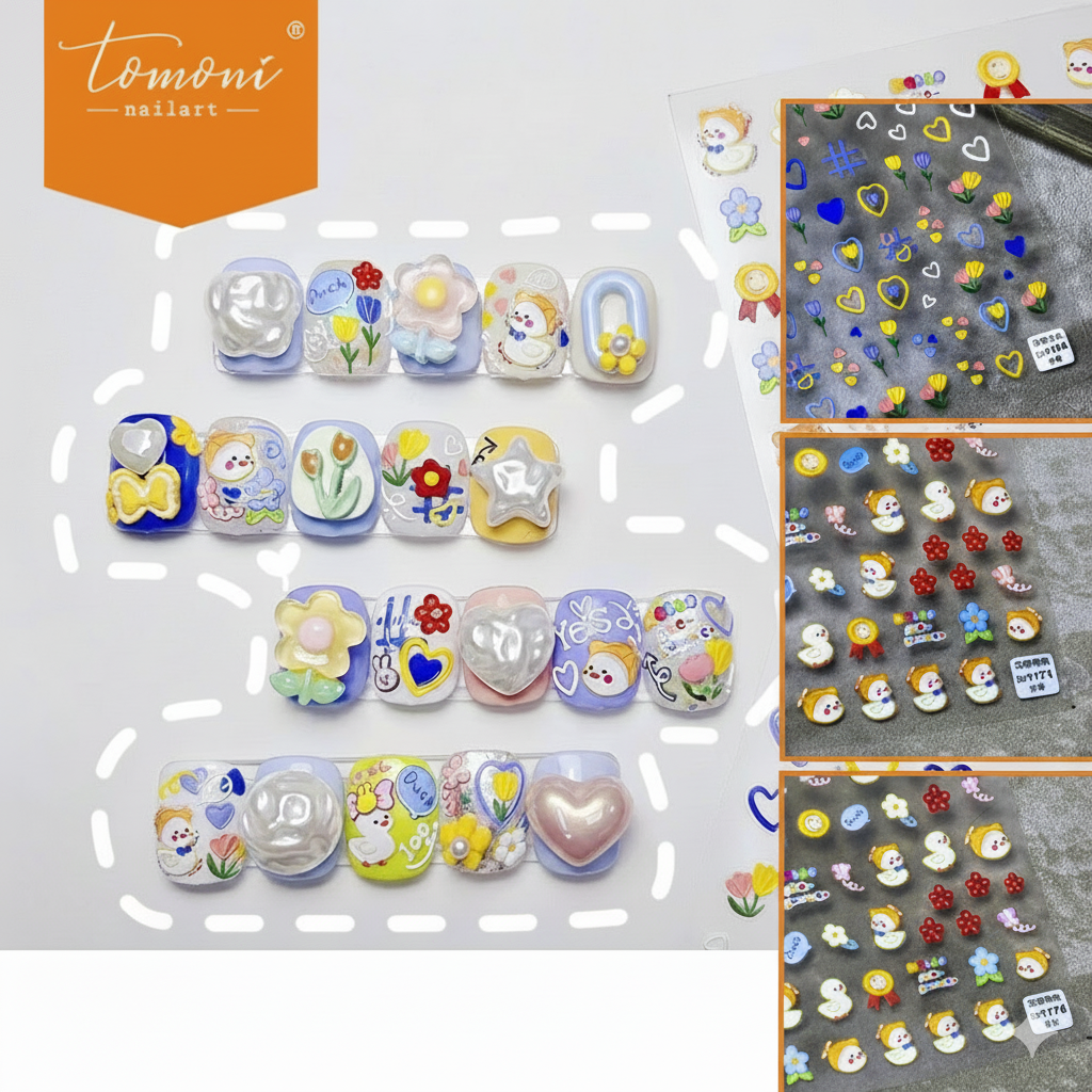 Color-Block Embossed Heart Nail Art