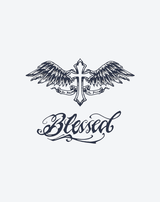 Blessed Cross Wings Tattoo