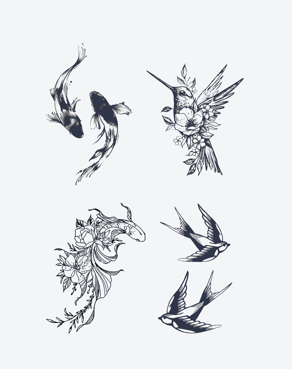 Vibrant Life (4 Pieces)  Watercolor Tattoo Stickers