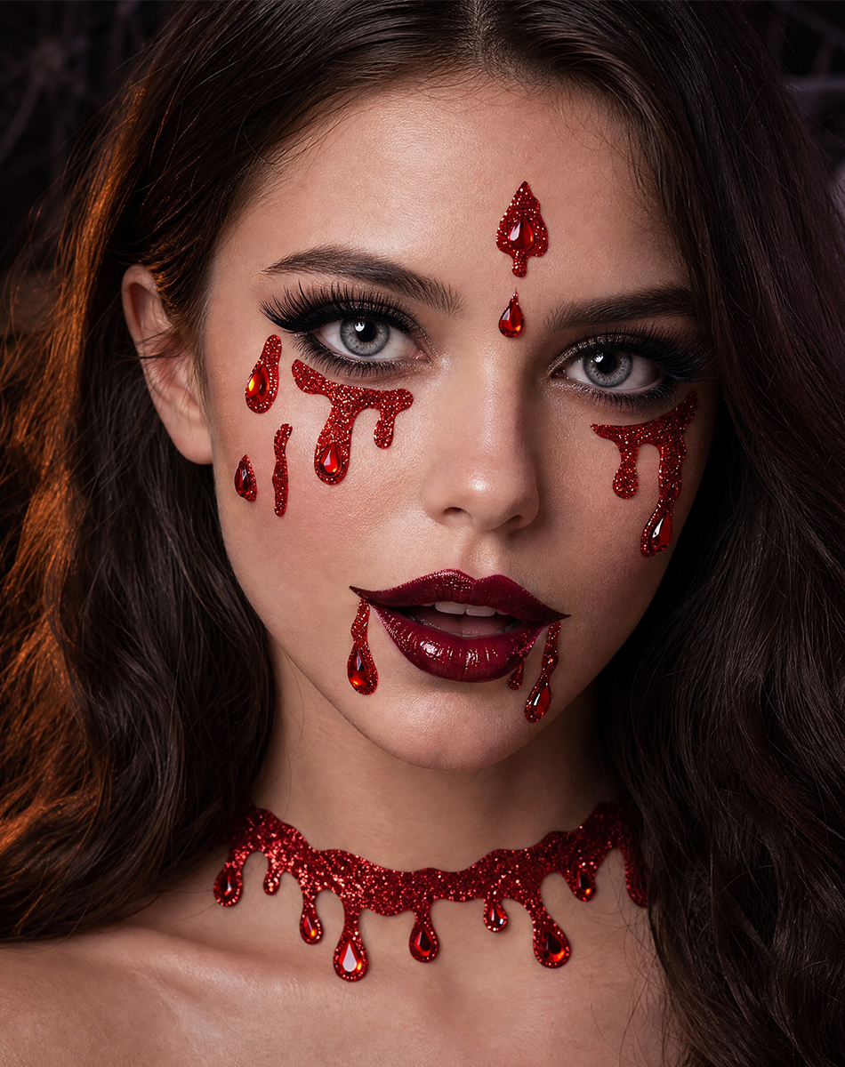 Bloody Red Temporary Tattoos – Gothic Dripping Blood Face & Body Tattoos