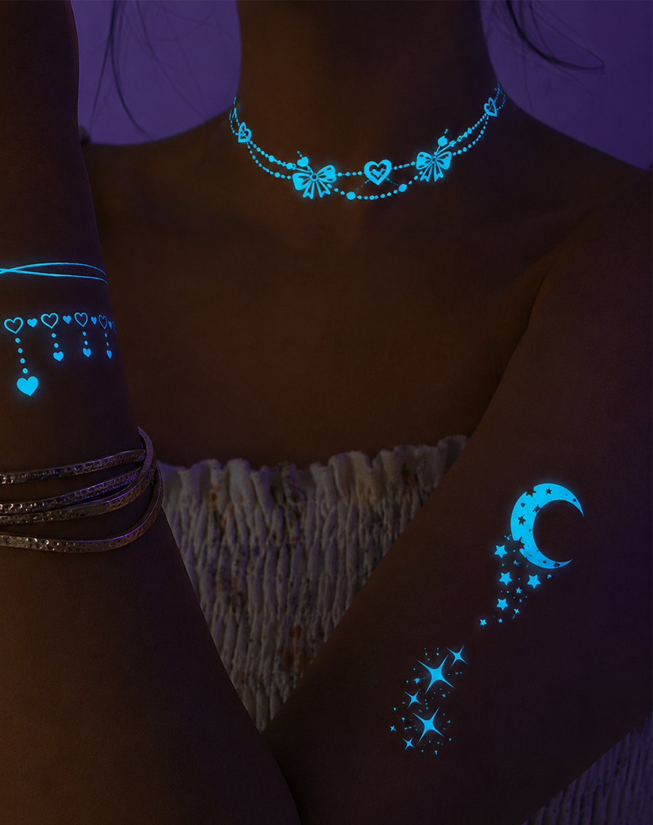 Glow in the Dark Moon & Stars Temporary Tattoo