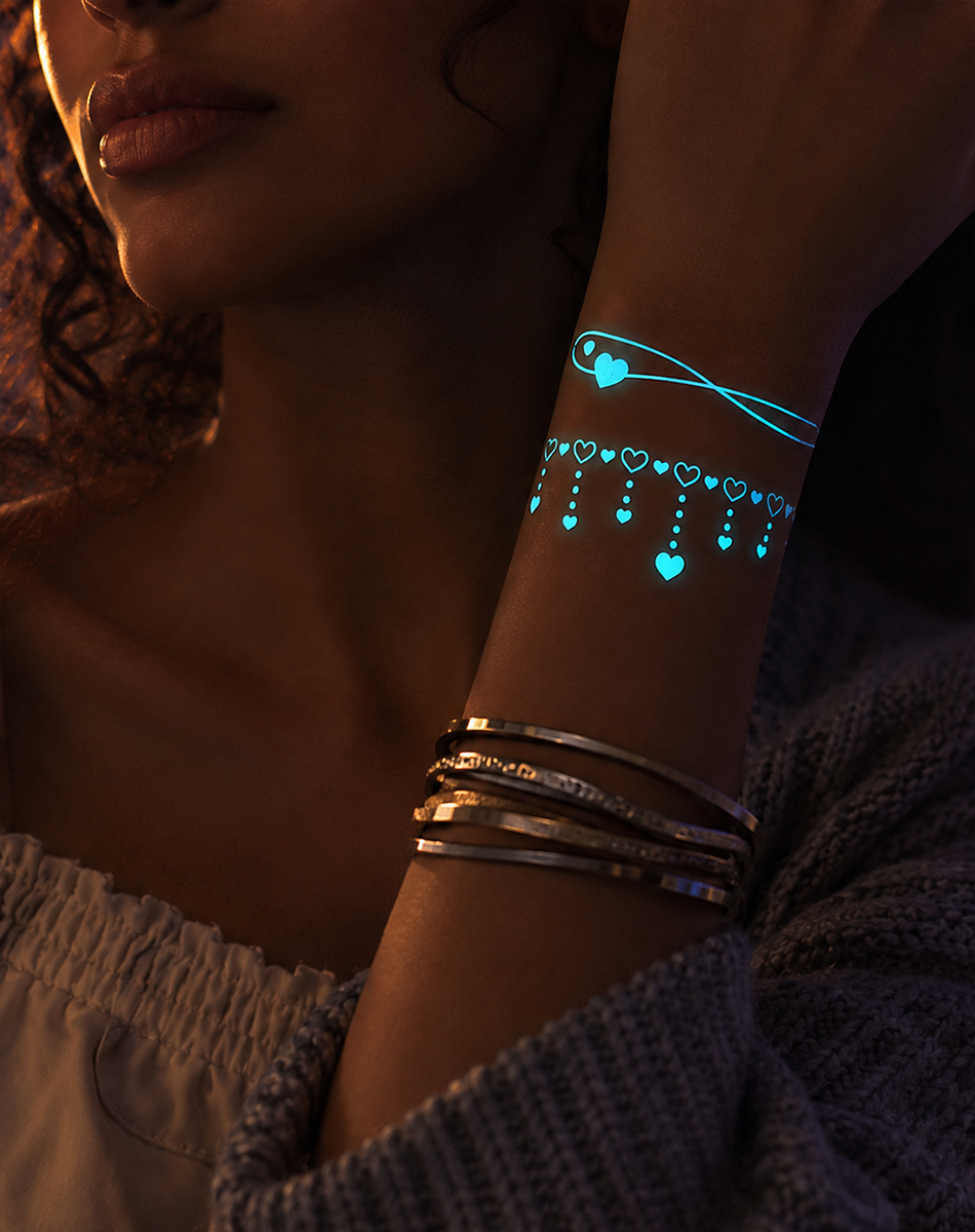 Glow in the Dark Hearts & Chains Temporary Tattoo