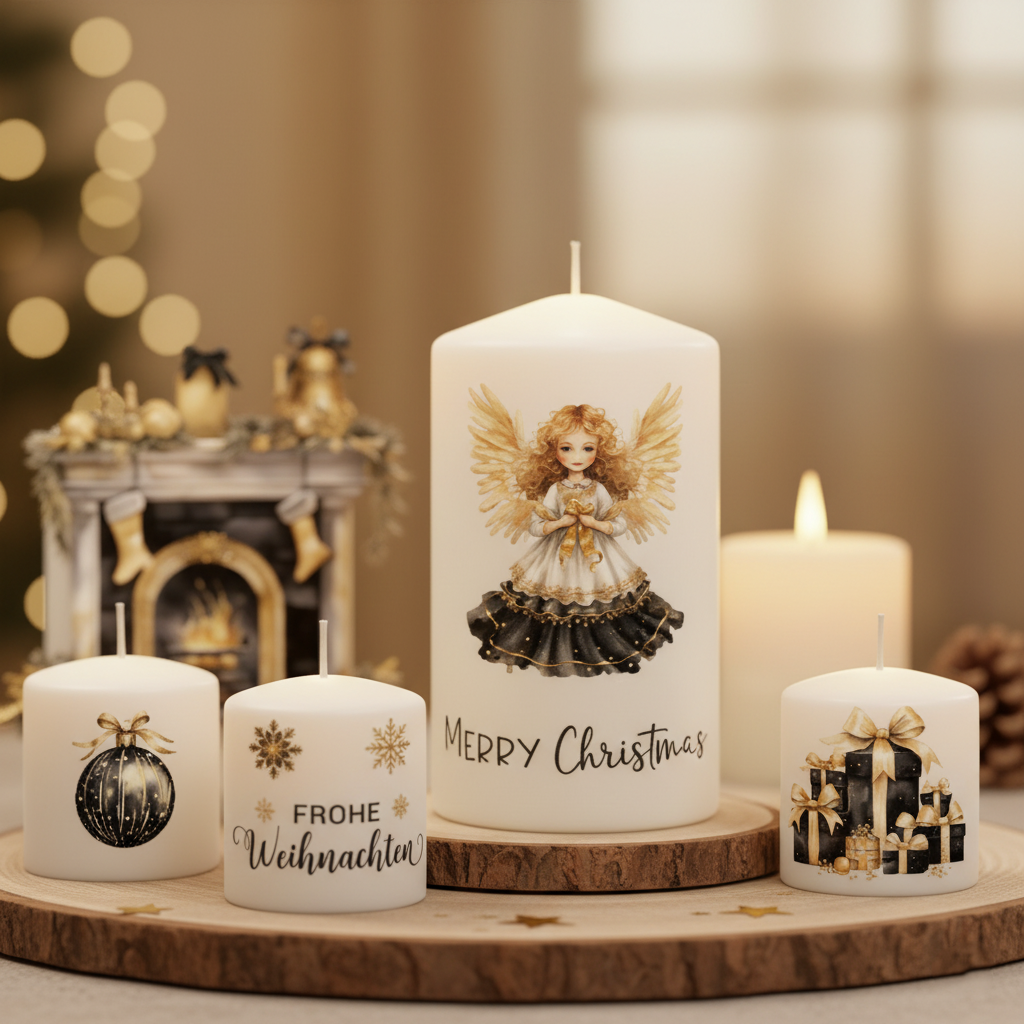 Minimalist Black & White Christmas Candle Decals