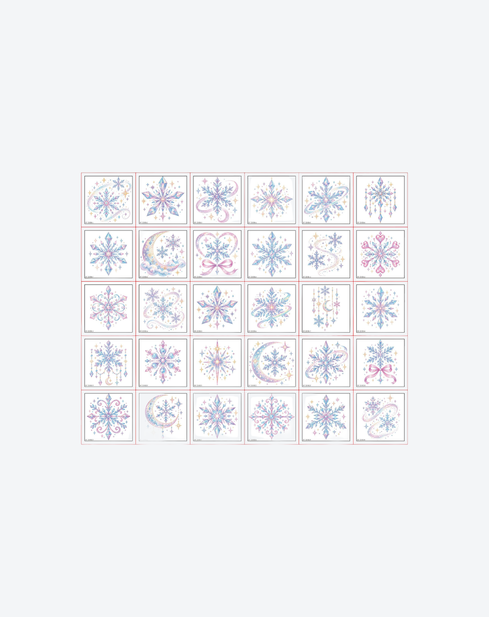 Moonlit Frost – 30 Pastel Snowflake Temporary Tattoo Designs