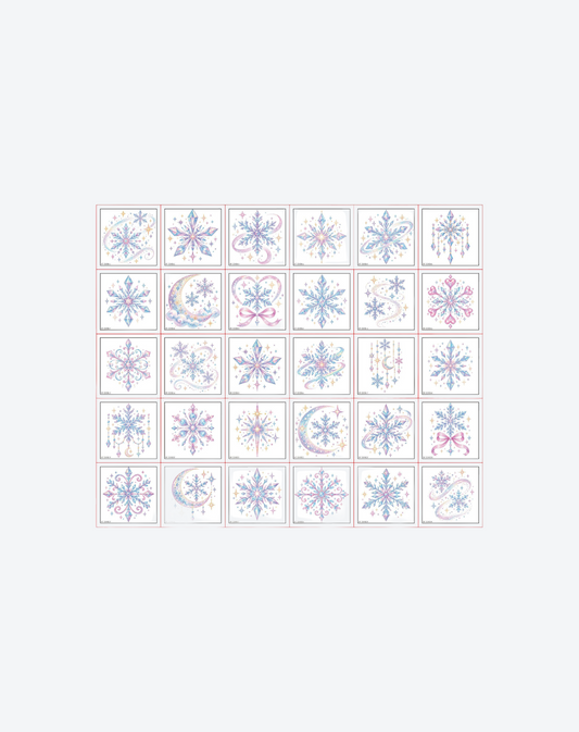 Moonlit Frost – 30 Pastel Snowflake Temporary Tattoo Designs