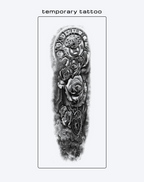 Steampunk Clock and Roses Tattoo Full Arm Sleeve