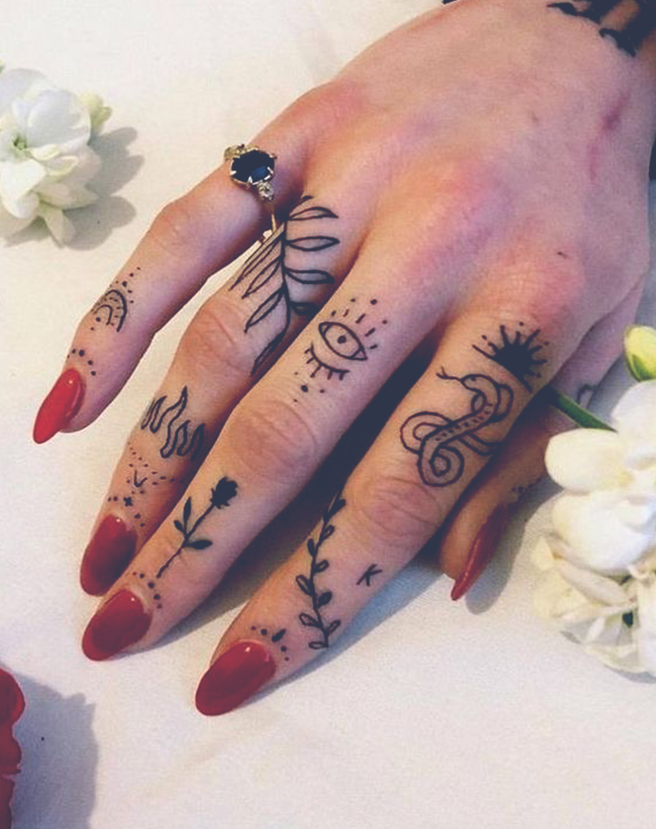 Boho Sun Moon & Snake Design Temporary Tattoo