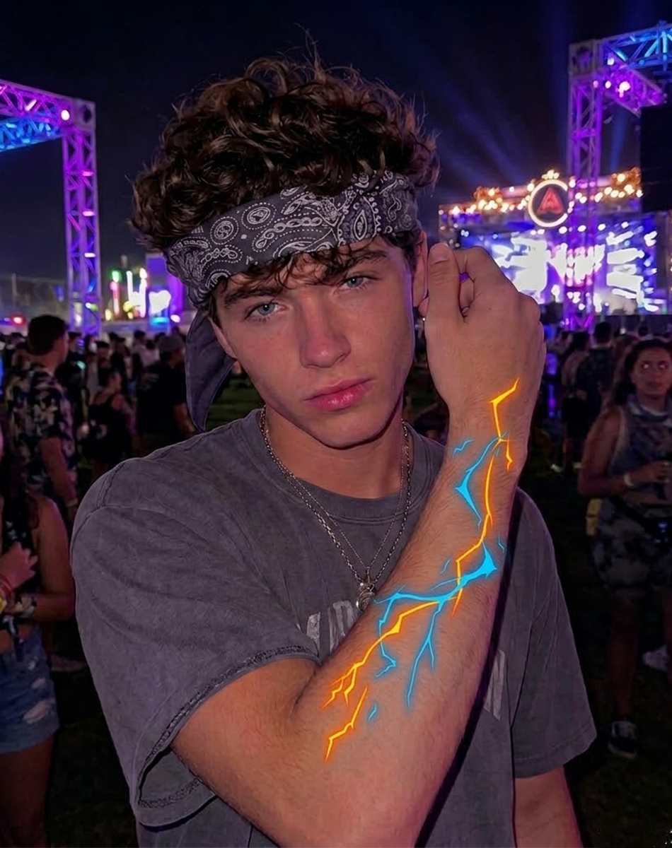 Electric Strike Temporary Tattoo – Blue & Orange Lightning Bolt Design