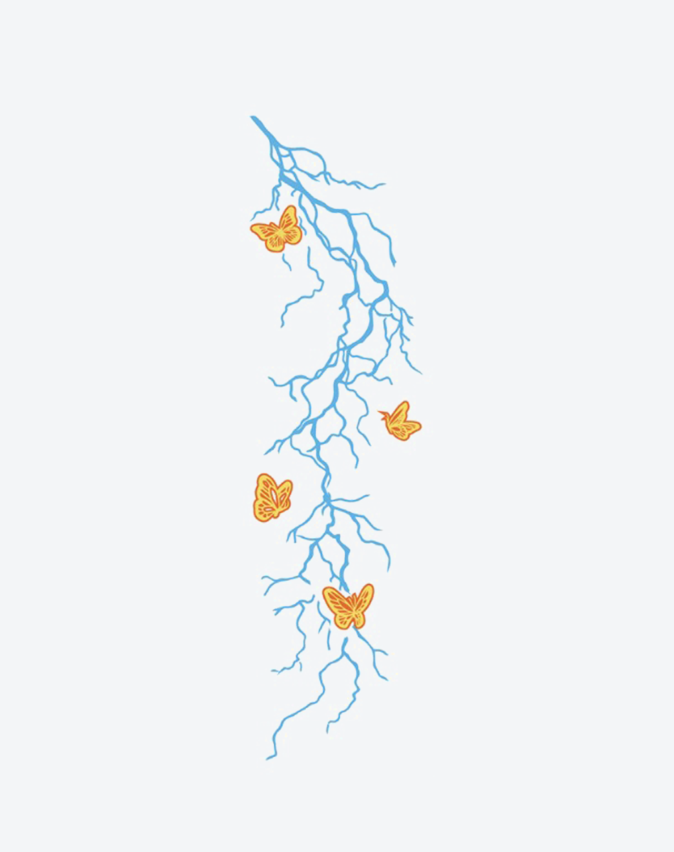 Electric Butterfly Temporary Tattoo – Lightning Branch & Energy Butterfly Design