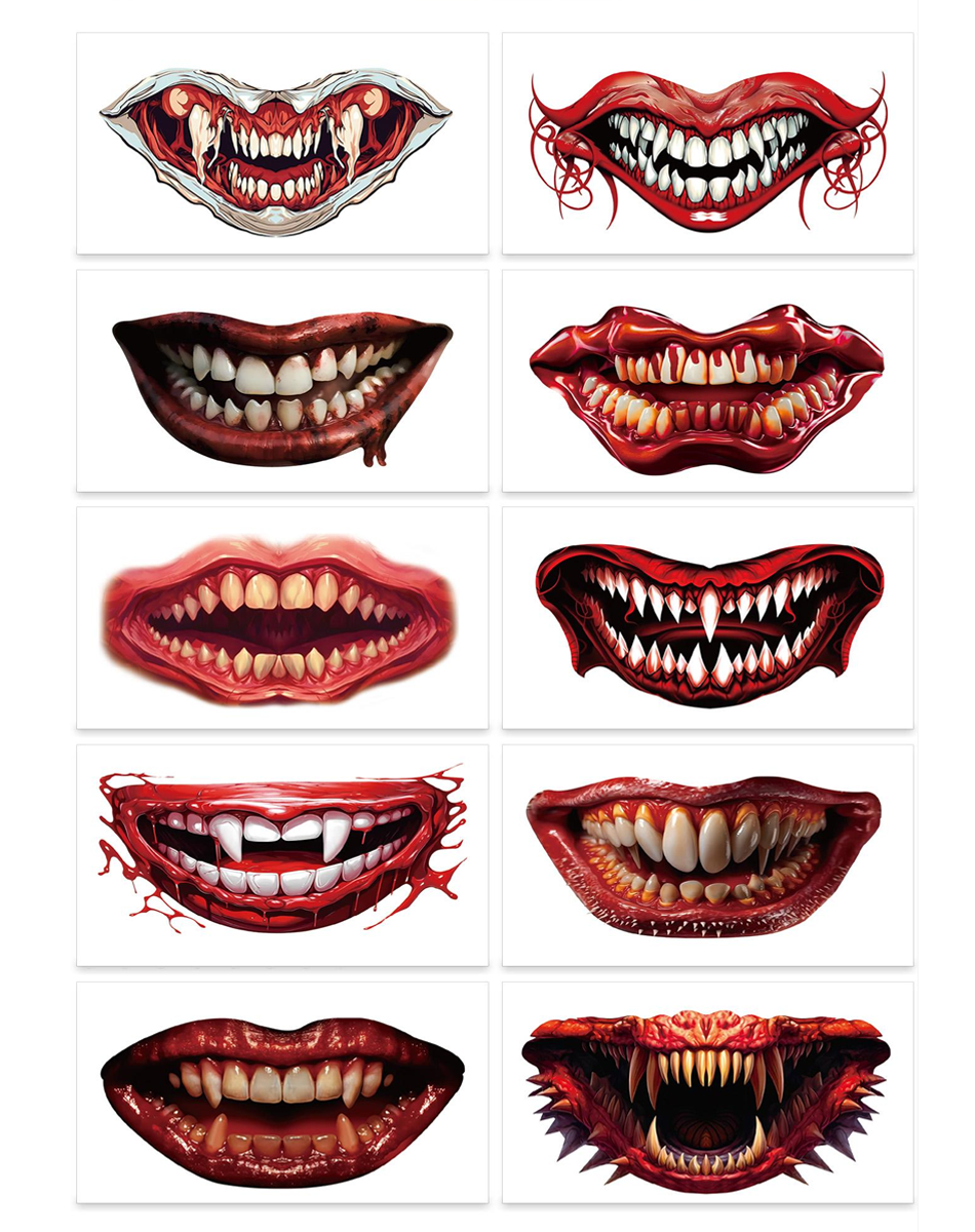 Halloween Grin Face Tattoos– 10pcs