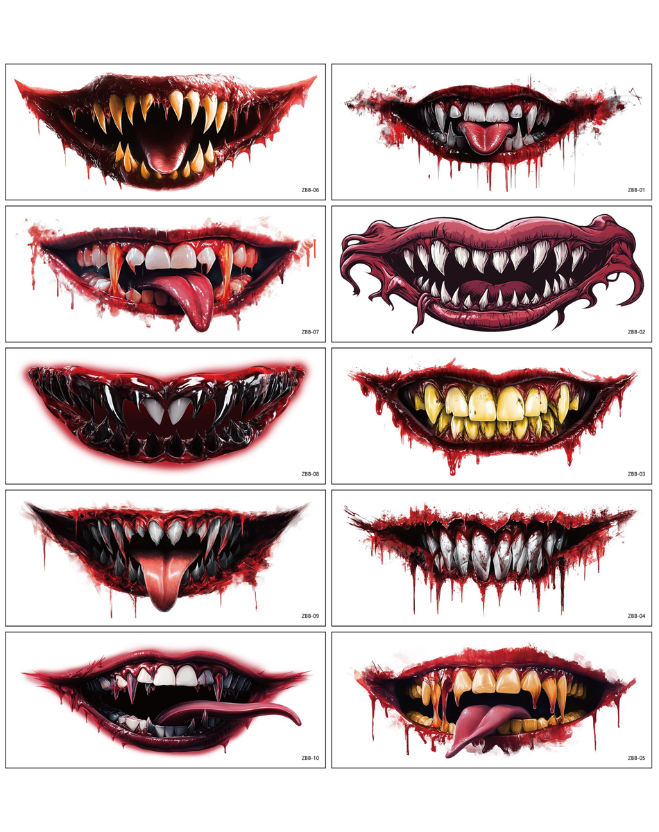 Scary Mouth Stickers | Halloween Temporary Tattoo