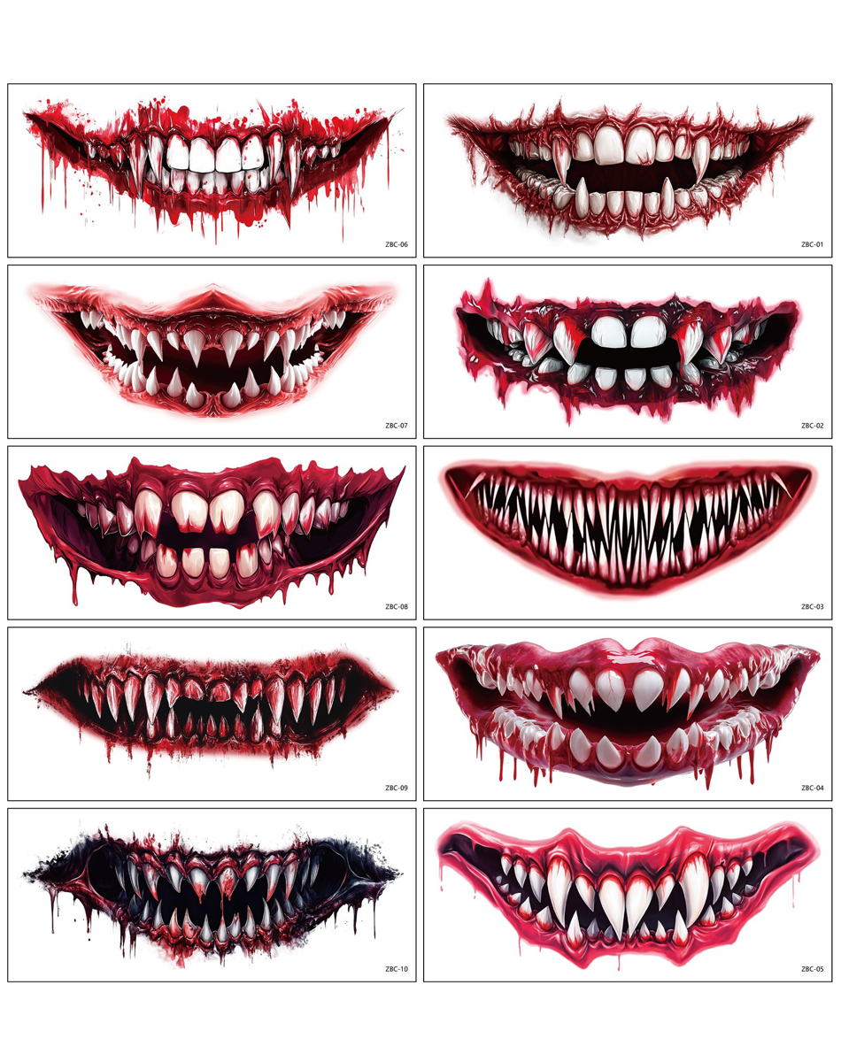 Scary Mouth Stickers | Halloween Temporary Tattoo