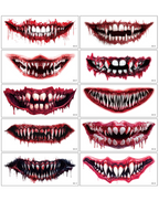 Scary Mouth Stickers | Halloween Temporary Tattoo