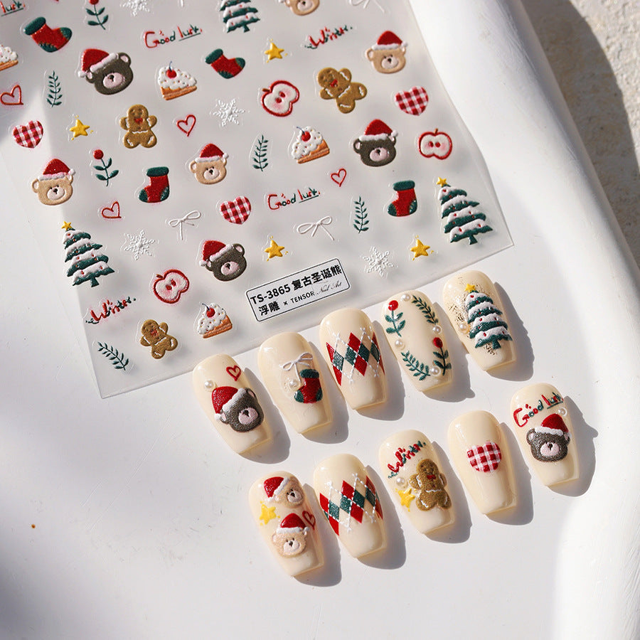 Vintage Christmas Bear Nail Decals